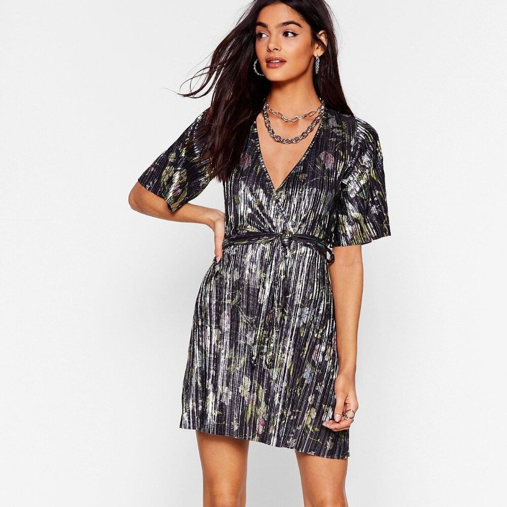 Nasty Gal Flower Grown Wild Metallic Mini Dress